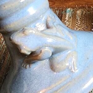 Blue Ceramic Frog Candle Holders Vintage Pair